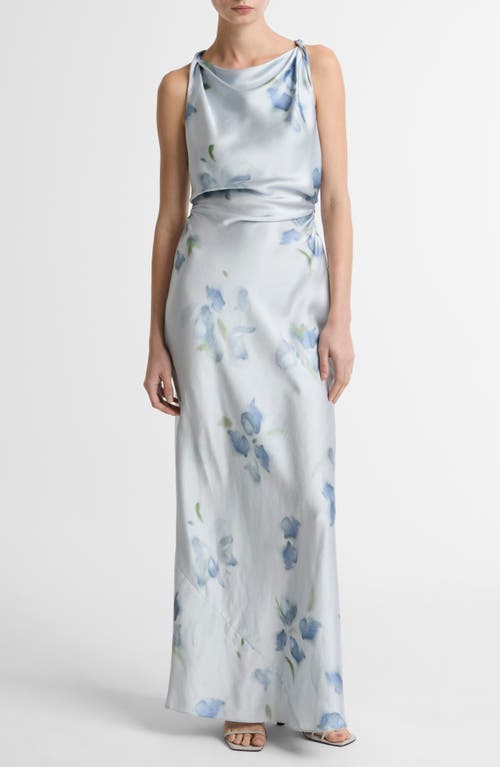Vince Petal Blur Twist Shoulder Satin Maxi Dress in Soft Grey at Nordstrom, Size 8
