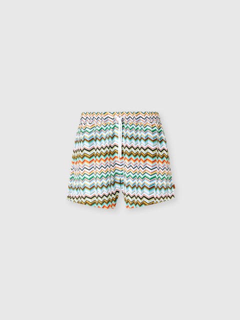 Mid-length Swim Shorts With Irregular Zigzag Print