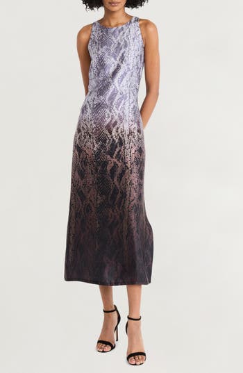 LUXELY LUXELY SNAKESKIN PRINT SLEEVELESS COLUMN DRESS