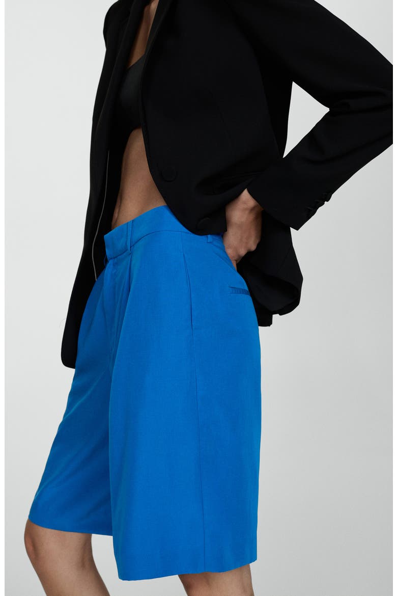 Pleated Bermuda Shorts, Alternate, color, BLUE