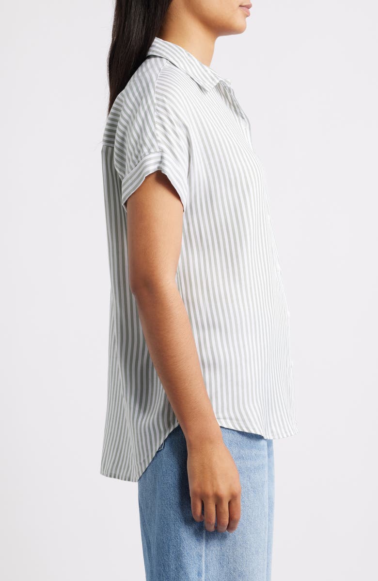 beachlunchlounge Kenzie Stripe Short Sleeve Button-Up Shirt, Alternate, color, Kale