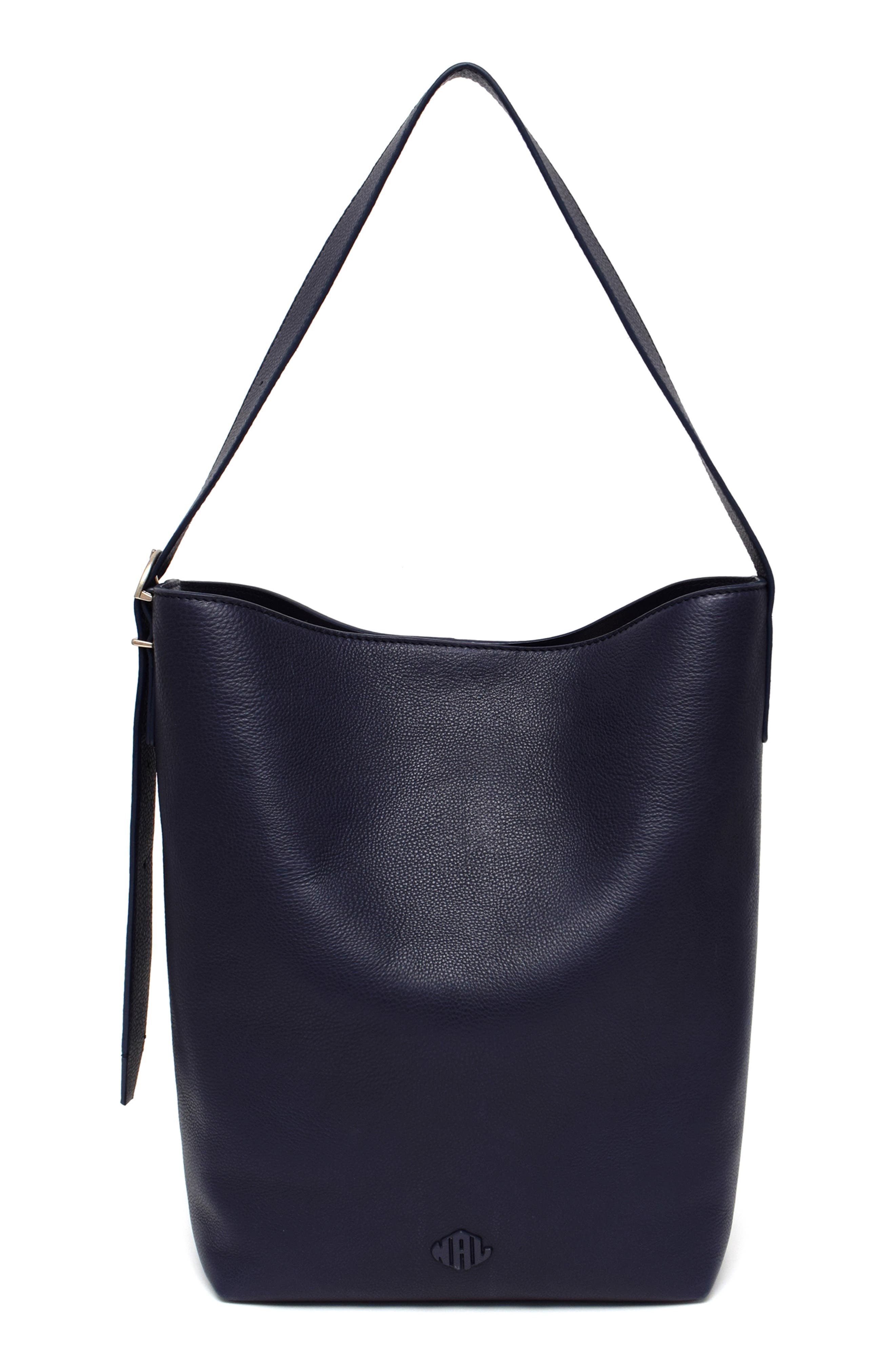 New Amsterdam Leatherworks Jayden Large Leather Bucket Bag, Main, color, Midnight