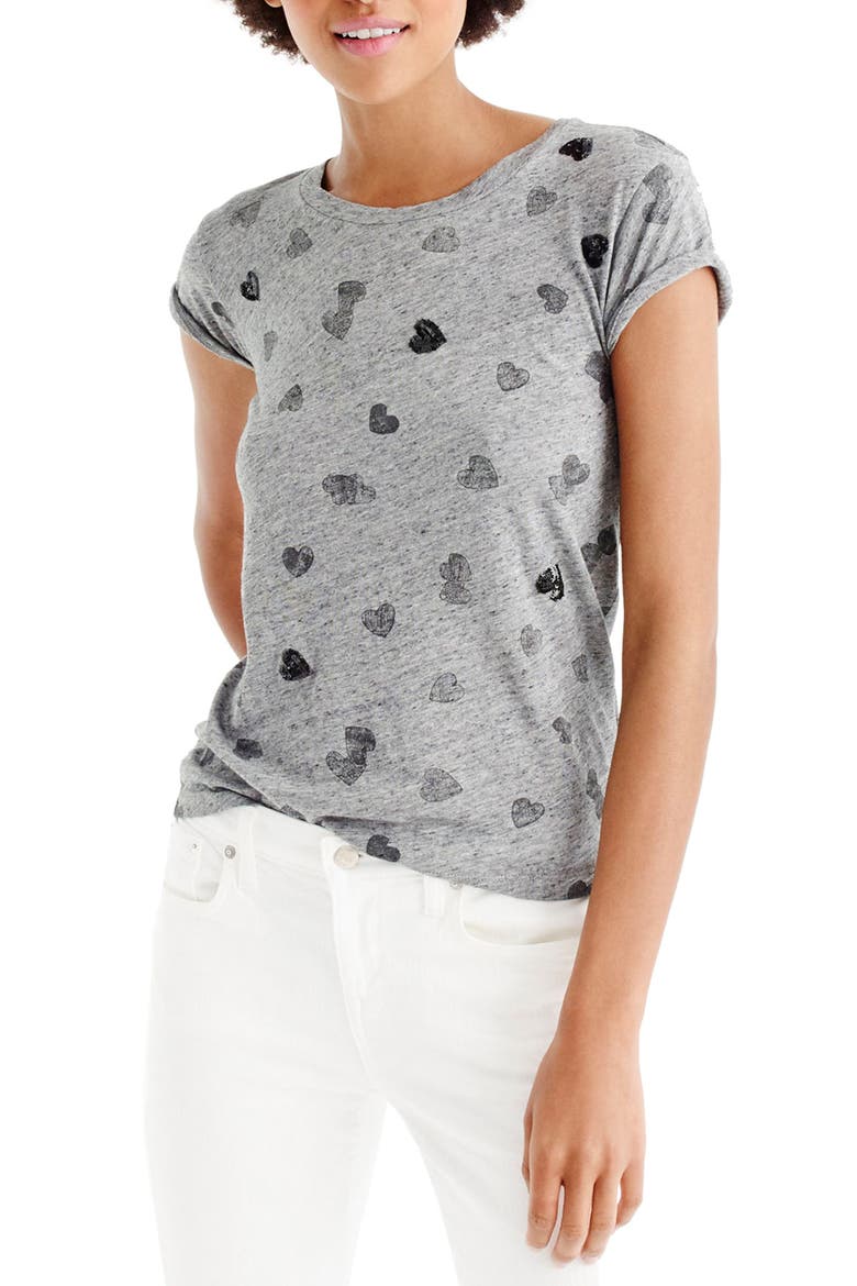 Sequin Heart Tee, Main, color, HEATHER FLANNEL
