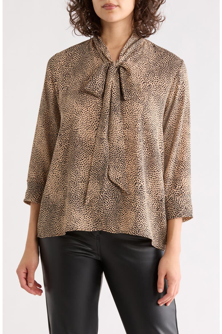 Tie Neck Three-Quarter Sleeve Top, Main, color, TAUPE