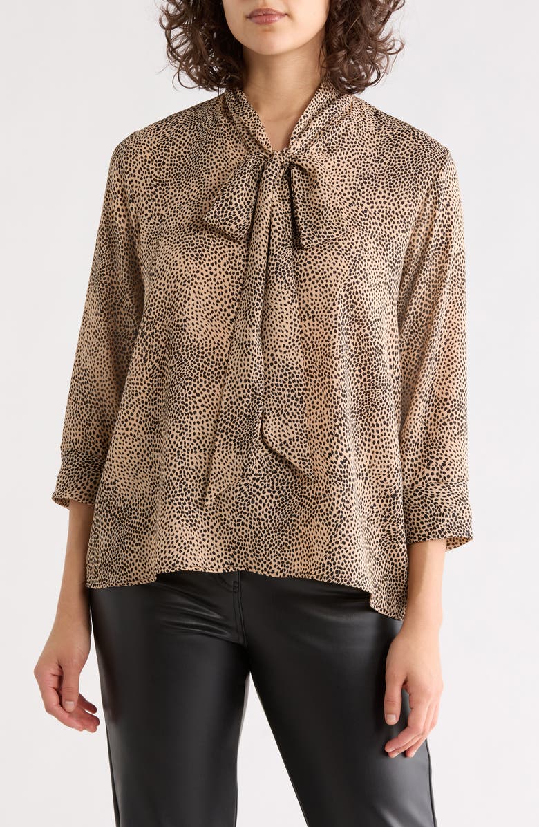 Renee C Tie Neck Three-Quarter Sleeve Top, Main, color, Taupe