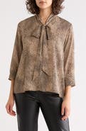 Renee C Tie Neck Three-Quarter Sleeve Top