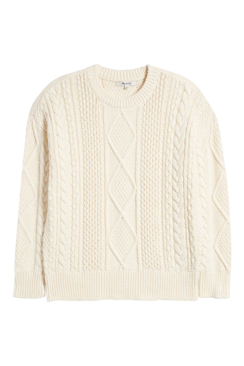 Cable Stitch Crewneck Sweater, Alternate, color, ANTIQUE CREAM