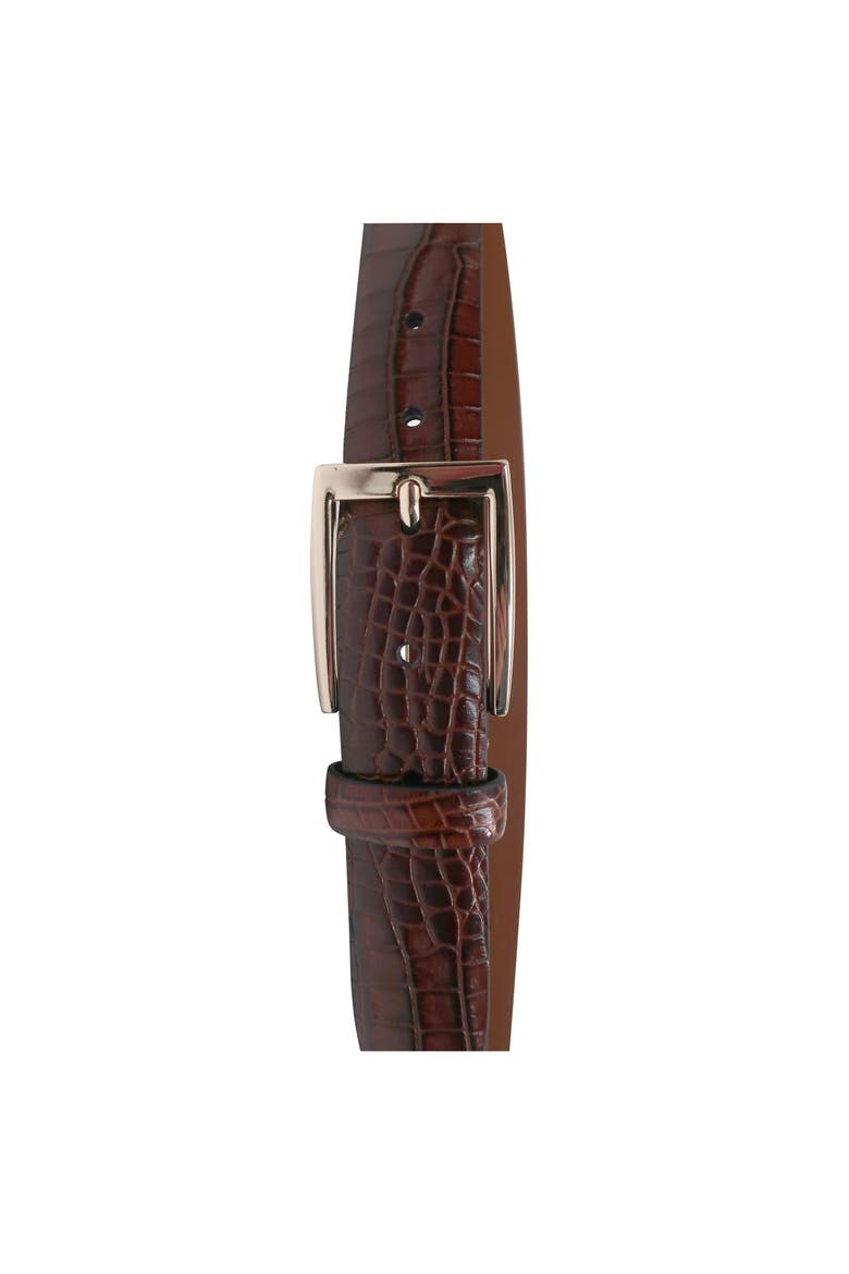 Crocodile Embossed Leather Belt, Alternate, color, Medium Brown