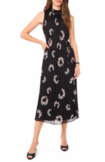 Halogen® Daisy Print Sleeveless Pleated Maxi Dress