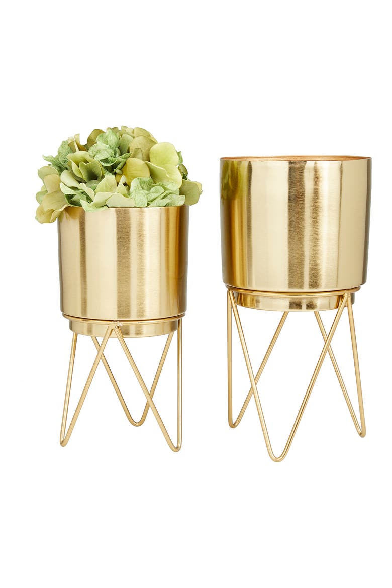 Goldtone Metal Modern Planter with Removable Stand - Set of 2, Alternate, color, GOLD