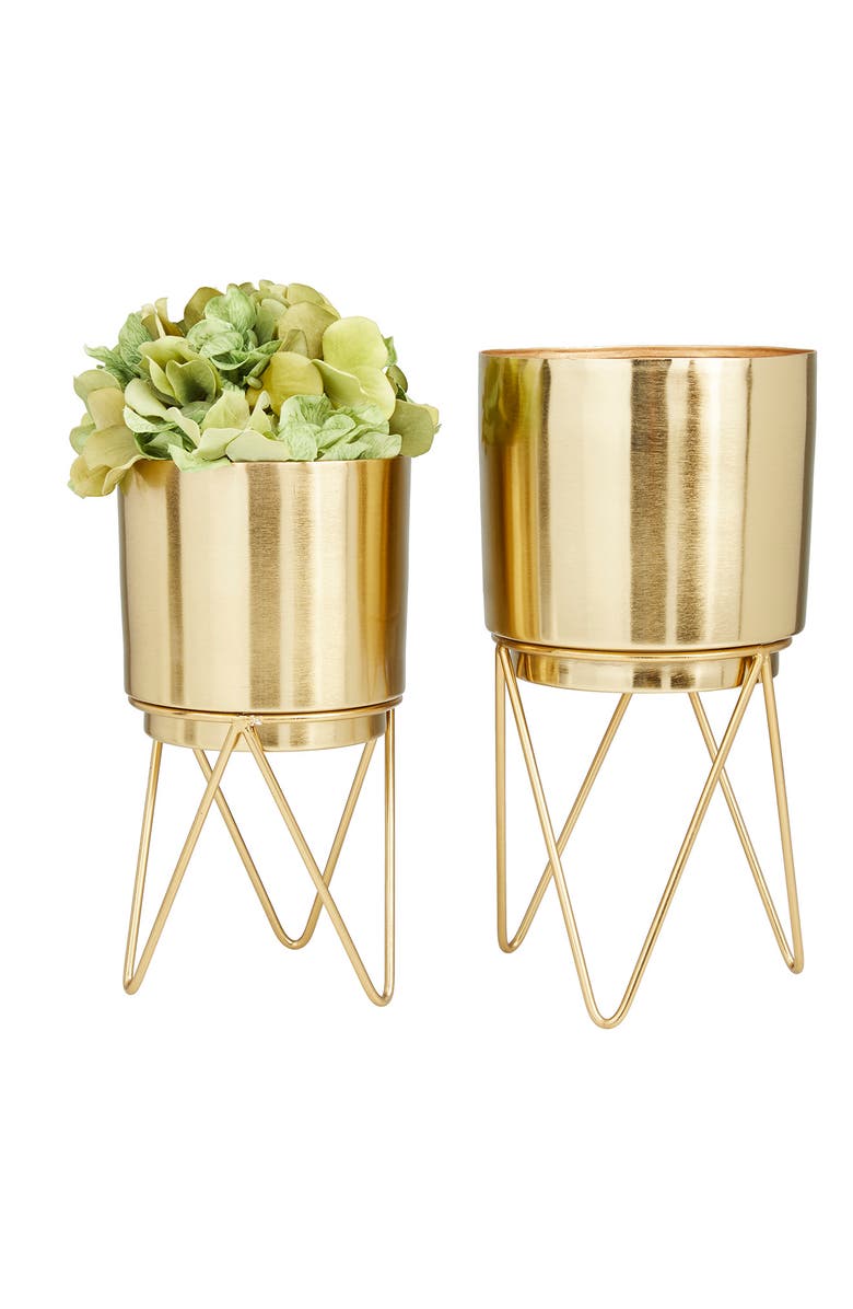 COSMO BY COSMOPOLITAN Goldtone Metal Modern Planter with Removable Stand - Set of 2, Alternate, color, 