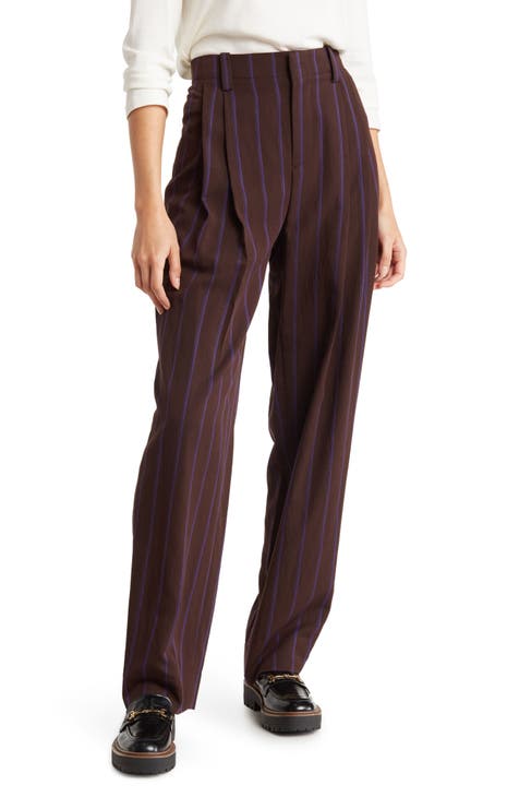 Stripe Pleated Wide Leg Pants