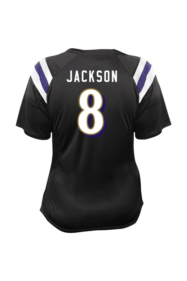 Women's Fanatics Lamar Jackson Black Baltimore Ravens Plus Size Name & Number Raglan Lace V-Neck T-Shirt, Alternate, color, Black