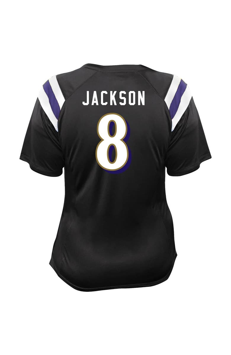 FANATICS Women's Fanatics Lamar Jackson Black Baltimore Ravens Plus Size Name & Number Raglan Lace V-Neck T-Shirt, Alternate, color, Black