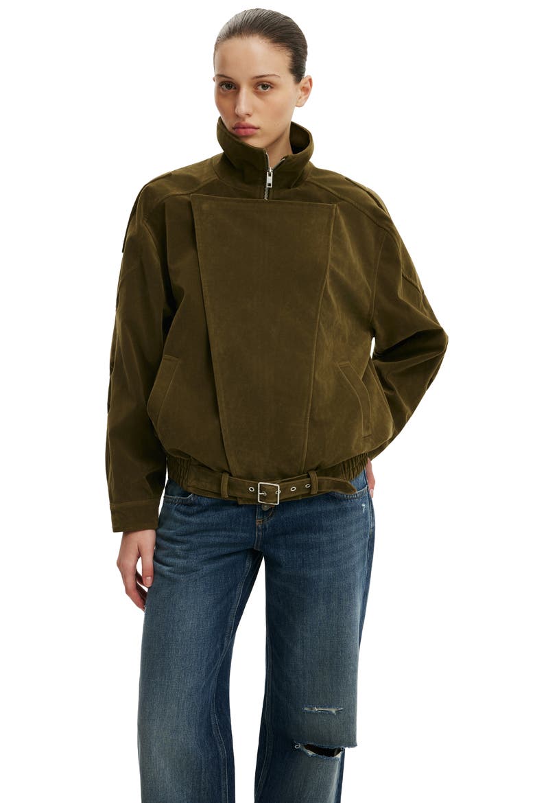 Women's Cove Faux Suede Biker Jacket, Main, color, Dark Olive