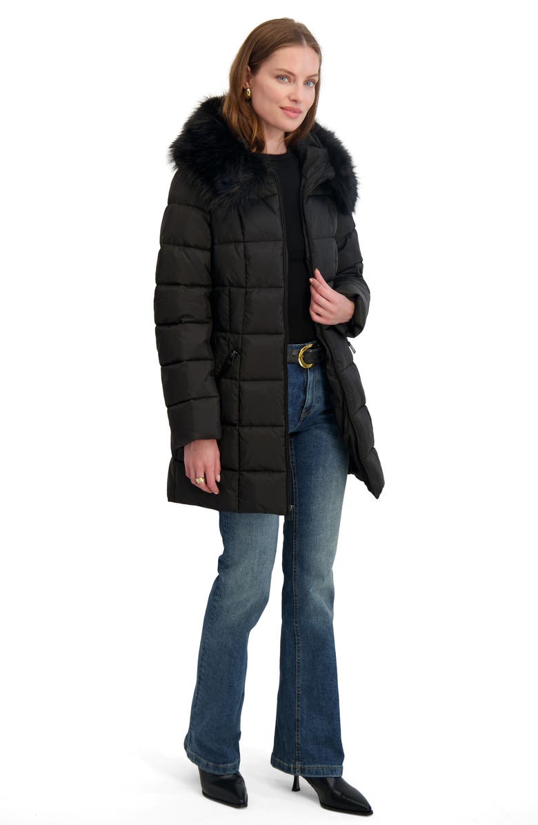 Tahari Brie Faux Fur Puffer Coat, Alternate, color, Black
