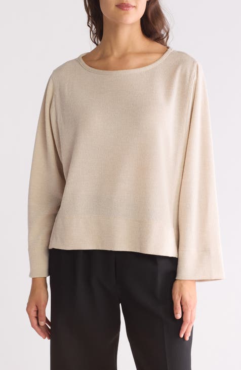 Boat Neck Long Sleeve Ribbed Top