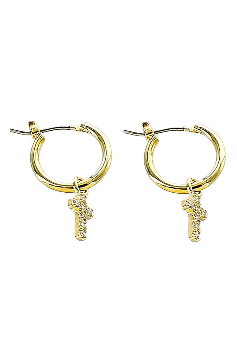 Panacea Cross Huggie Hoop Earrings, Main, color, Gold