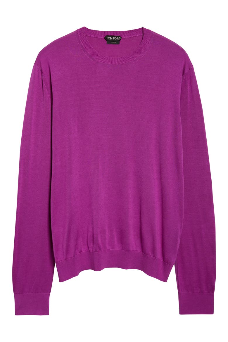 Fluid Silk Crewneck Sweater, Alternate, color, BRIGHT MAUVE