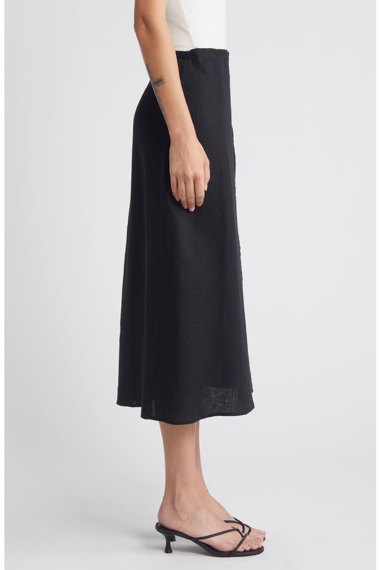 Carly Linen Wrap Midi Skirt, Alternate, color, BLACK