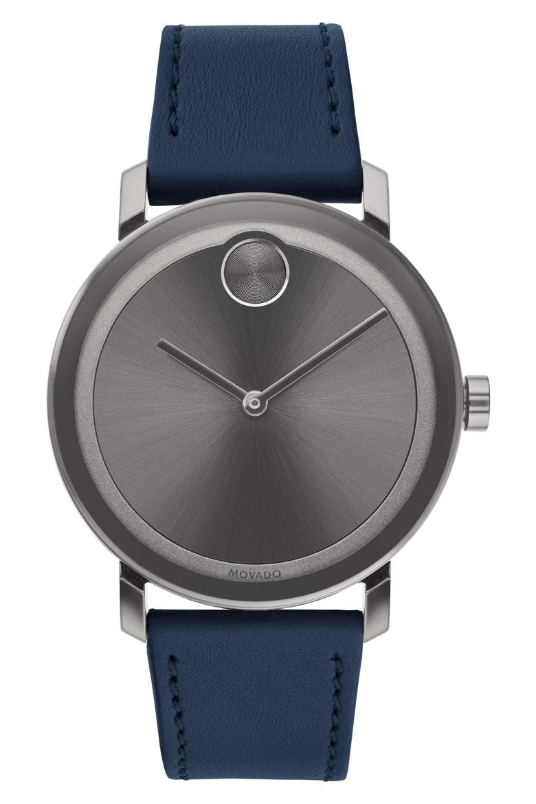 Bold Leather Strap Watch, 40mm, Main, color, NAVY/ GREY