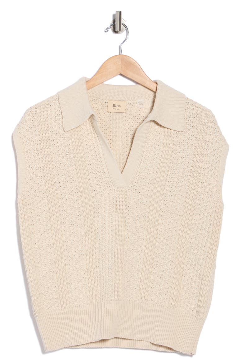 Sleeveless Cotton Polo Sweater, Alternate, color, NATURAL