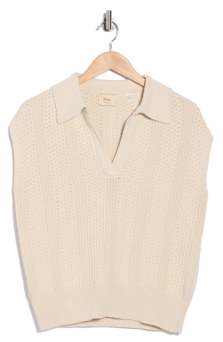 ELIE ELIE TAHARI Sleeveless Cotton Polo Sweater, Alternate, color, Natural