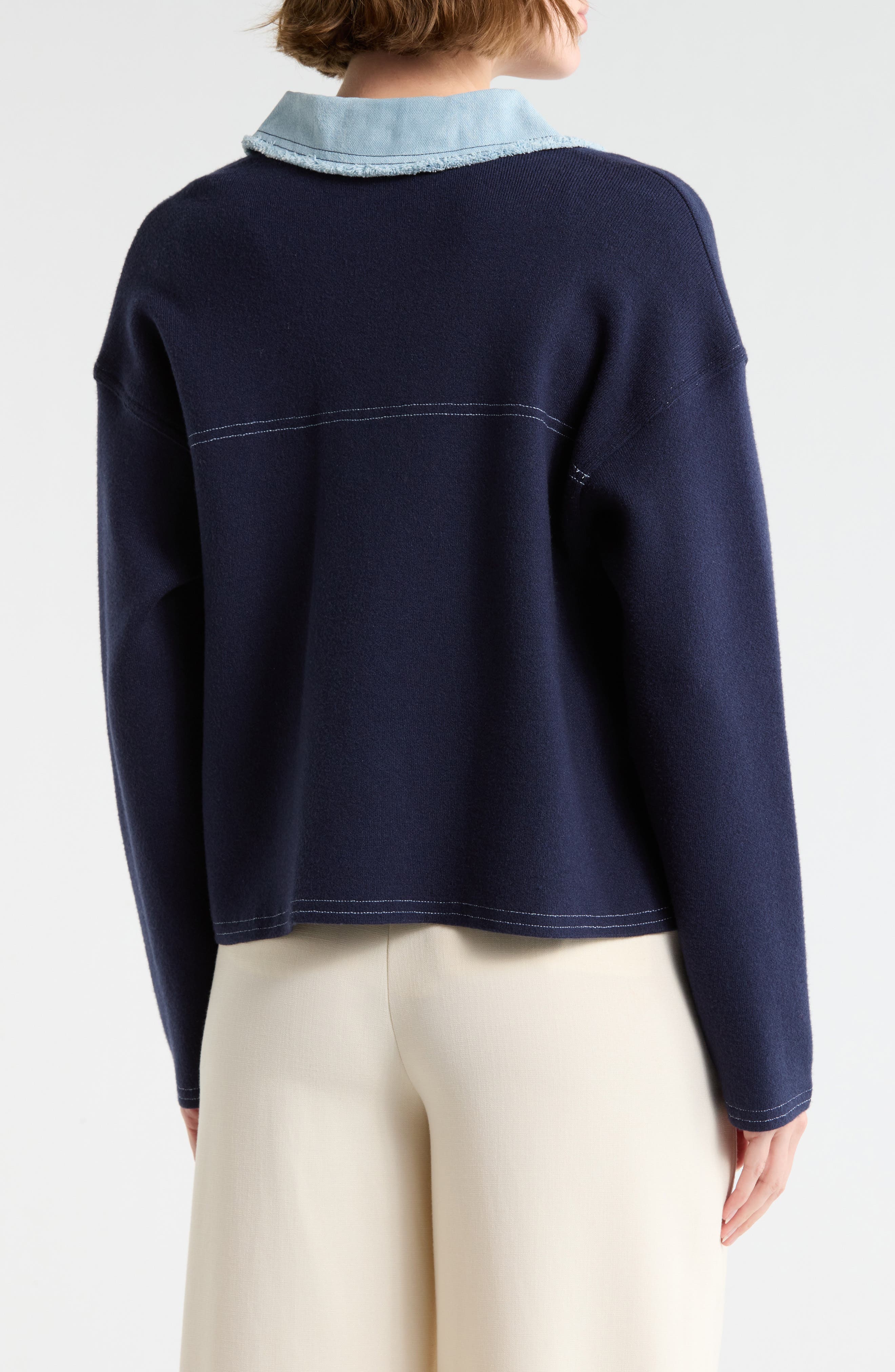 Denim Trim Button Front Cardigan - image 4