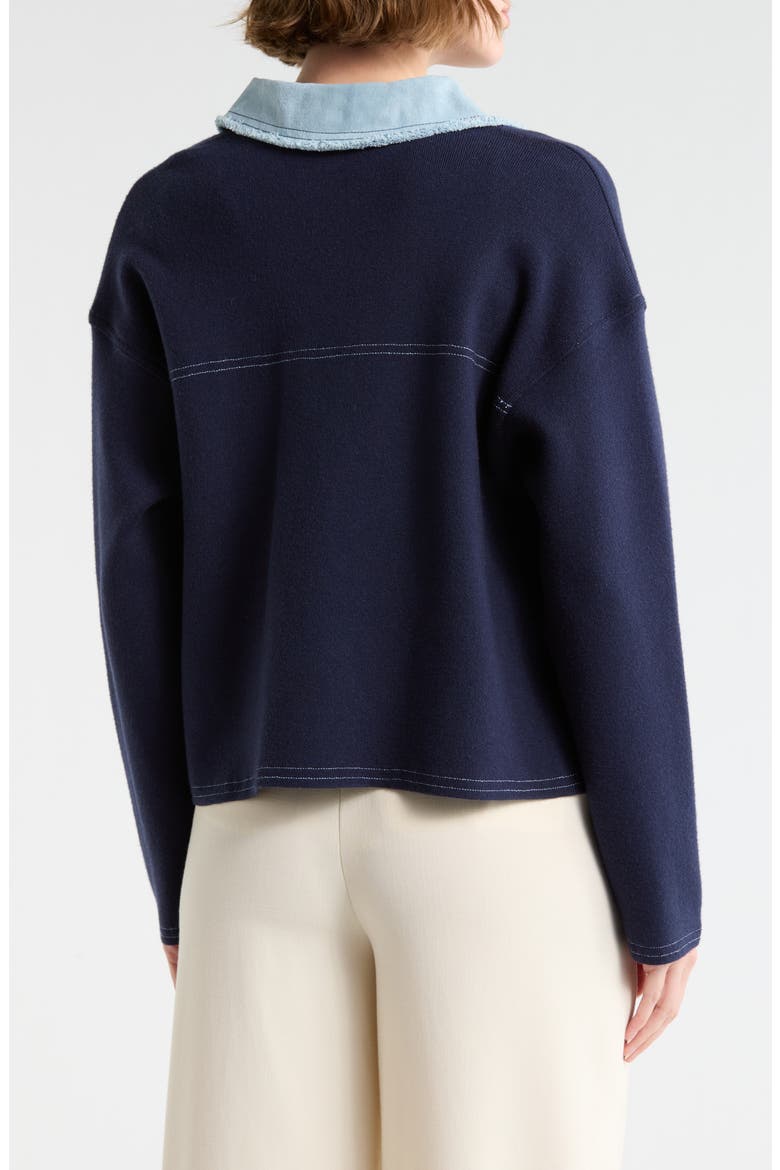 Denim Trim Button Front Cardigan, Alternate, color, NANETTE NAVY/ LIGH DENIM