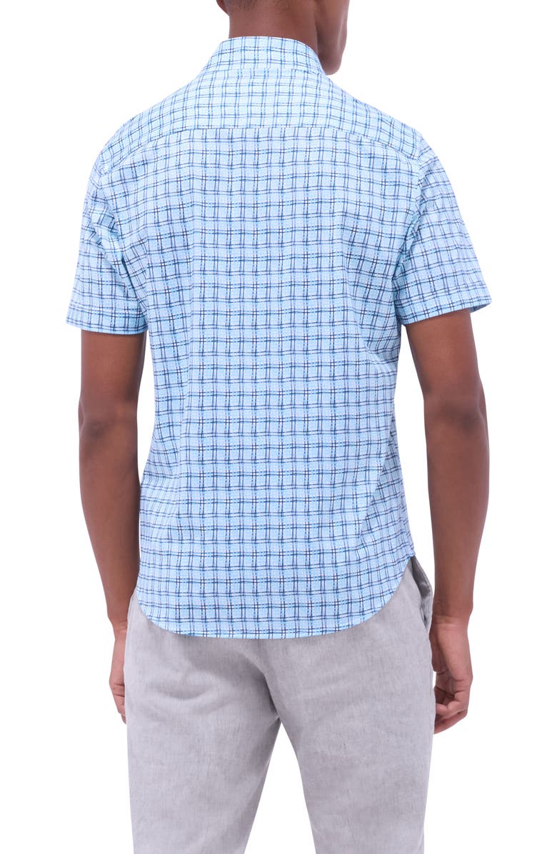 Bugatchi Miles OoohCotton<sup>®</sup> Windowpane Short Sleeve Button-Up Shirt, Alternate, color, Ice