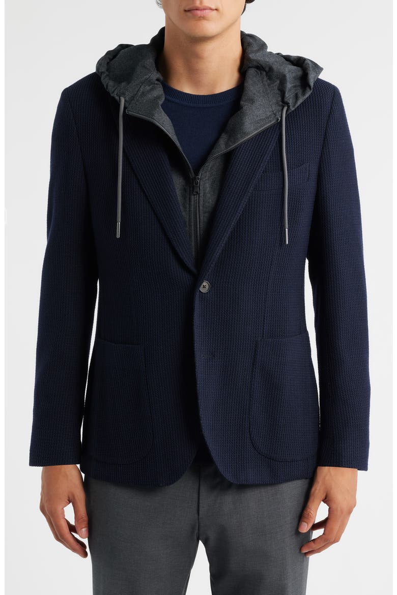 Wolsey Navy Rib Knit Wool Sport Coat with Removable Hooded Bib, Alternate, color, NAVY