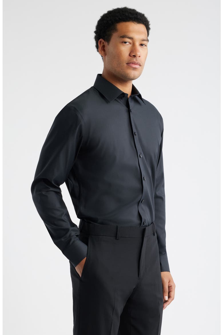 Trim Fit Solid Premium Performance Dress Shirt, Alternate, color, BLACK