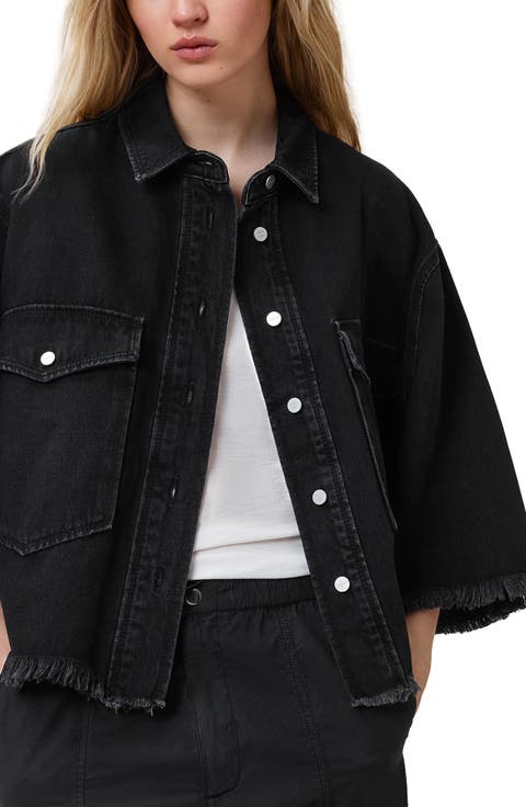 Faye Oversize Frayed Hem Denim Button-Up Shirt