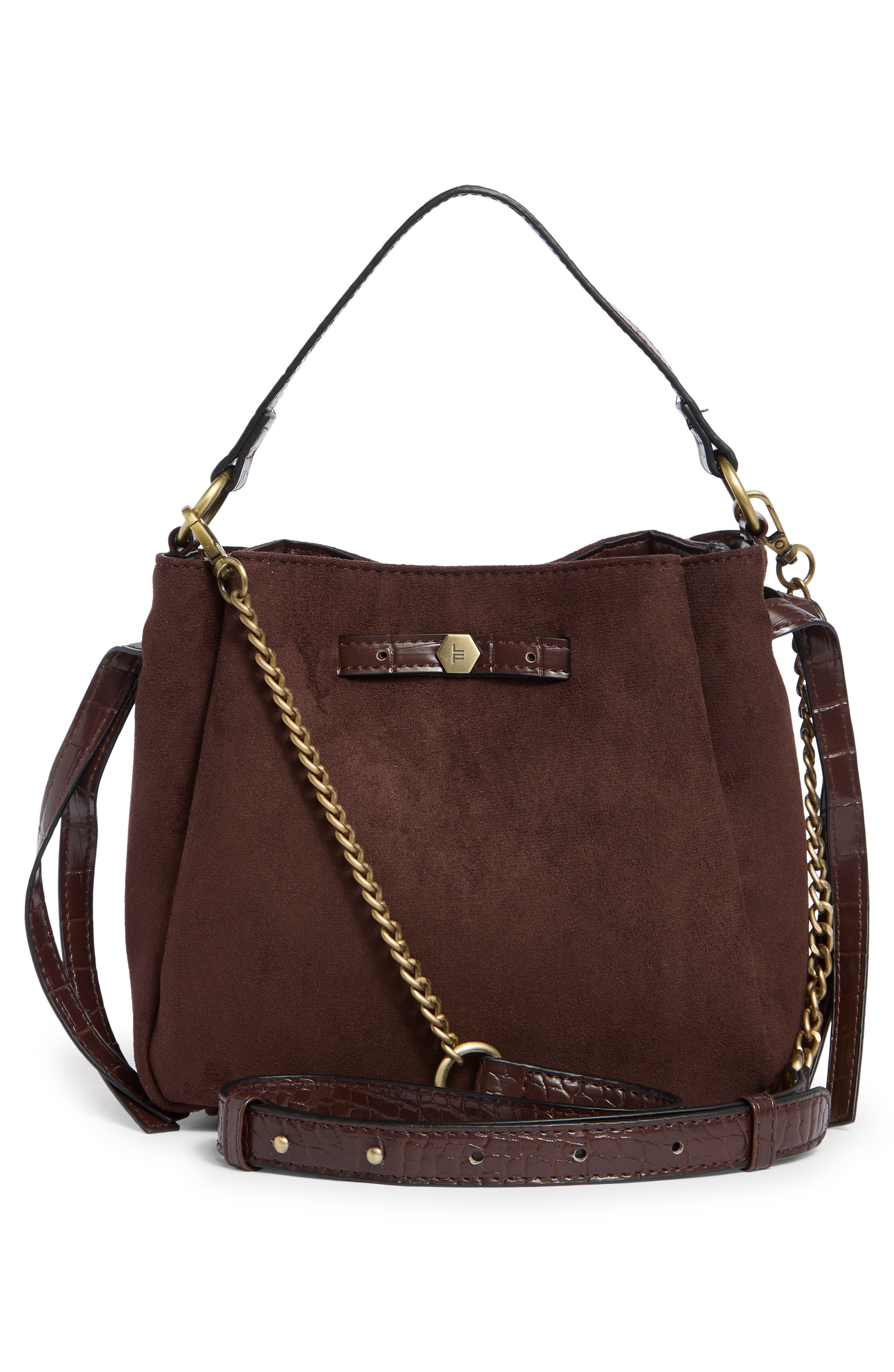 Faux Suede Crossbody Bag, Alternate, color, CHOCOLATE