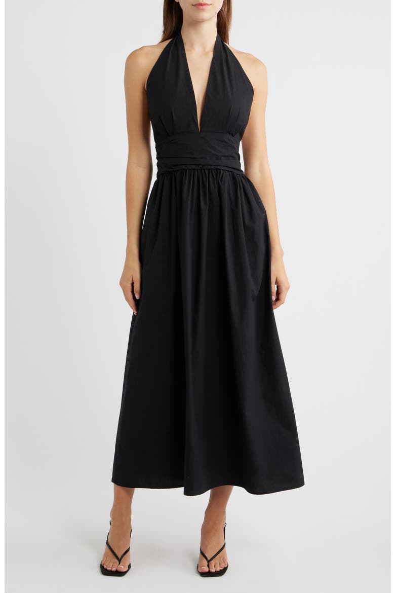 Cassis Halter Cotton Poplin Maxi Dress, Main, color, BLACK
