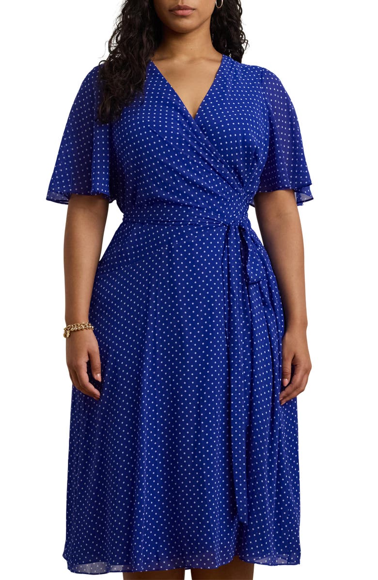 Lauren Ralph Lauren Surplice Flutter Sleeve Crinkle Georgette Midi Dress, Alternate, color, 