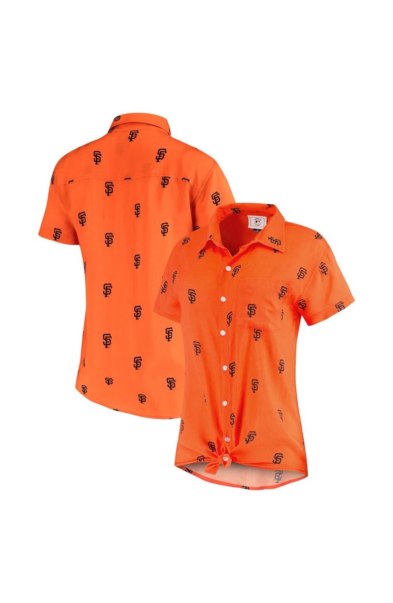 FOCO Women's Orange San Francisco Giants All Over Logos Button-Up Shirt, Main, color,
