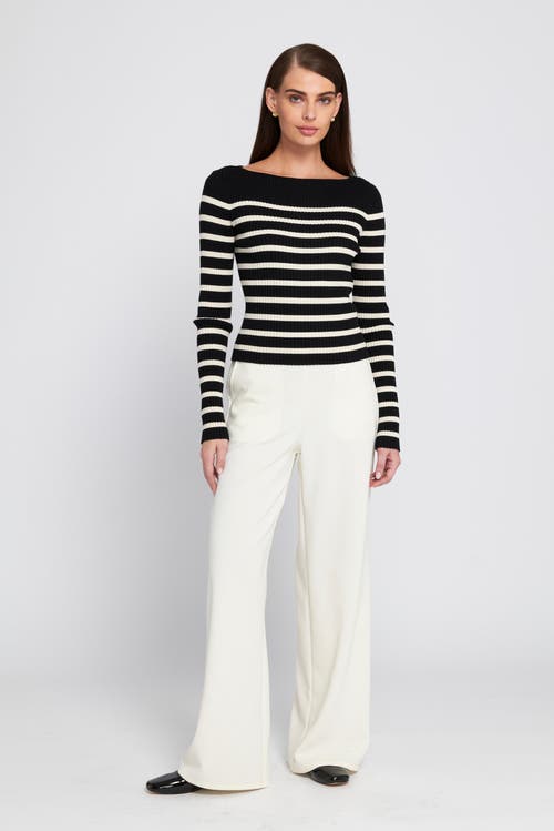 Elle Collection Fine Gauge Light Weight Striped Sweater In Multi