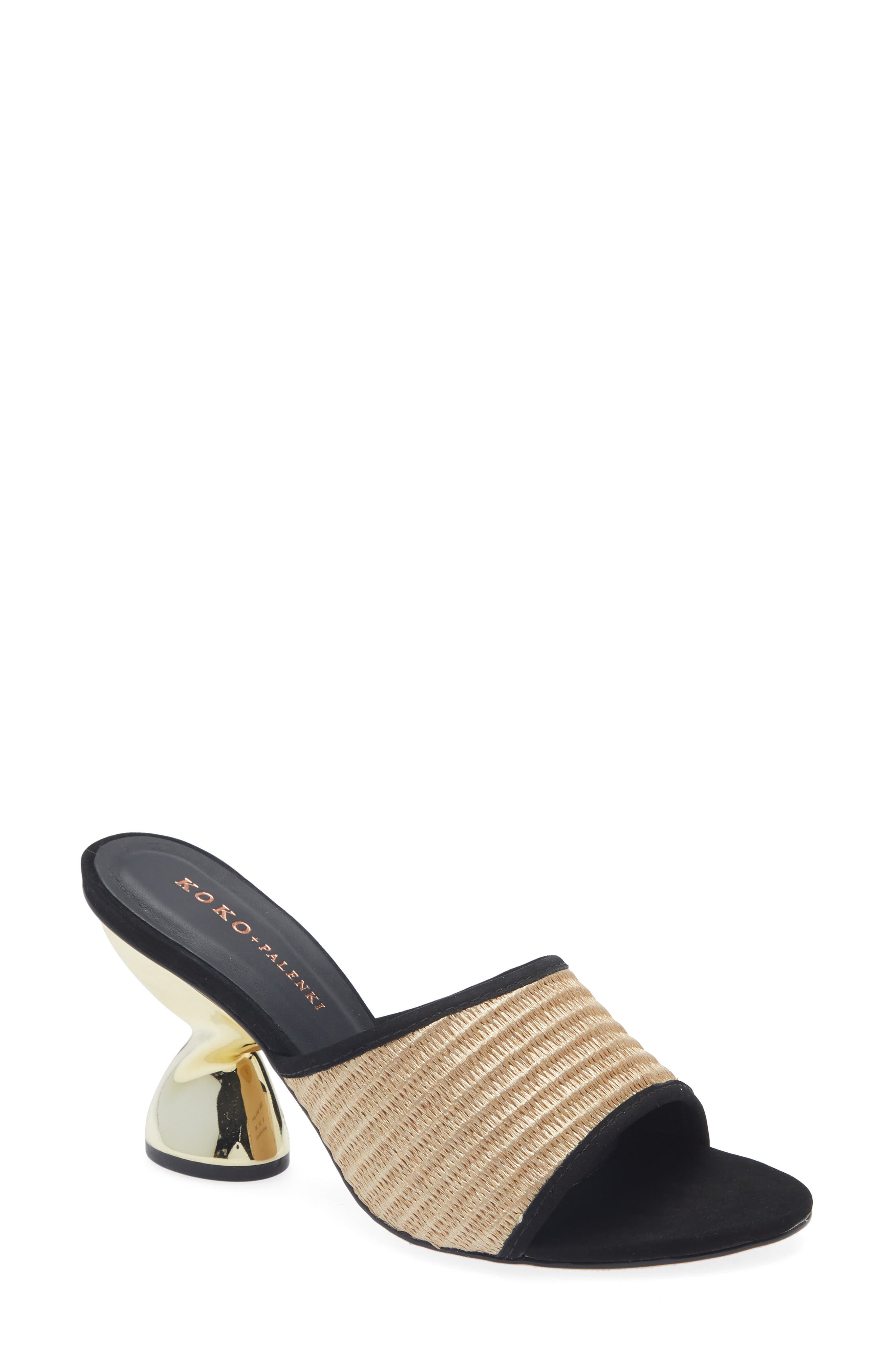 KOKO + PALENKI Thea Slide Sandal, Main, color, Black Nubuck-Raffia