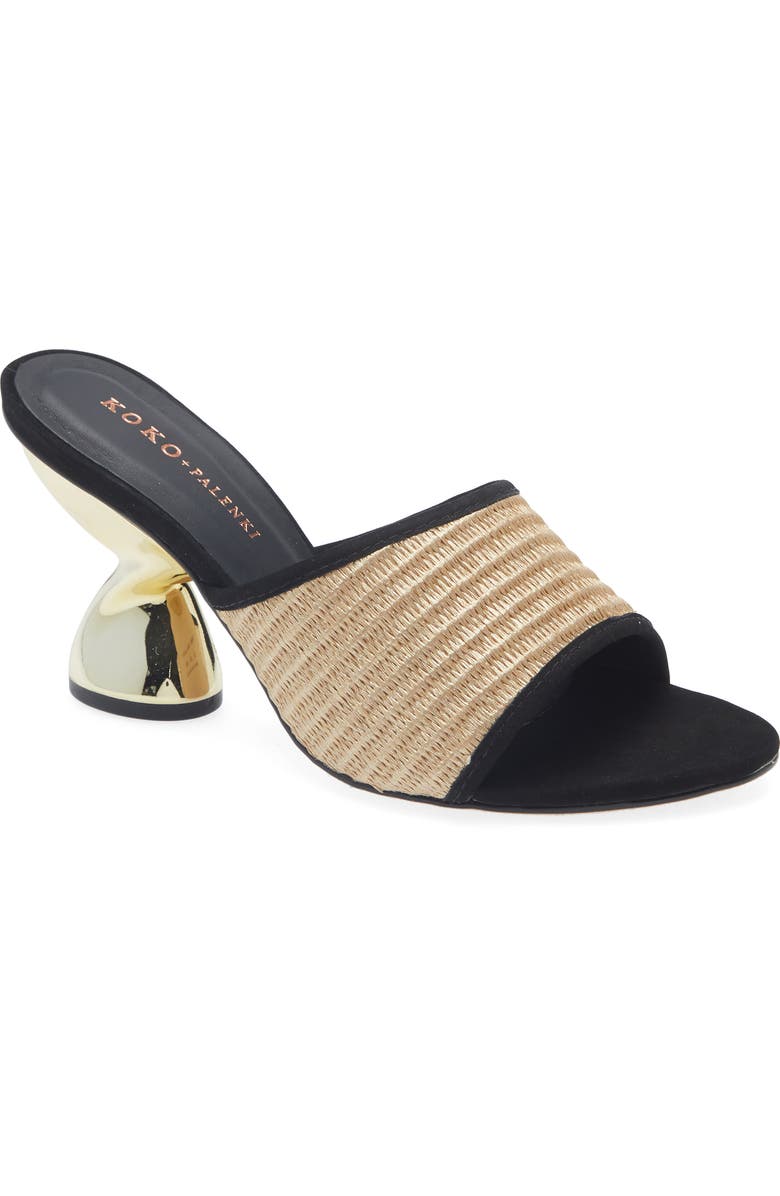 KOKO + PALENKI Thea Slide Sandal, Main, color, Black Nubuck-Raffia