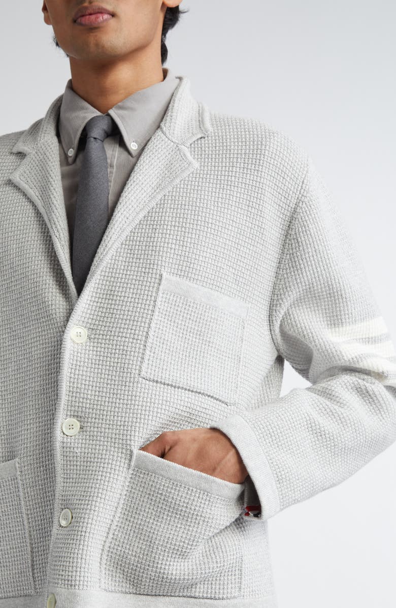 Thom Browne 4-Bar Waffle Knit Sweater Jacket, Alternate, color, Light Grey