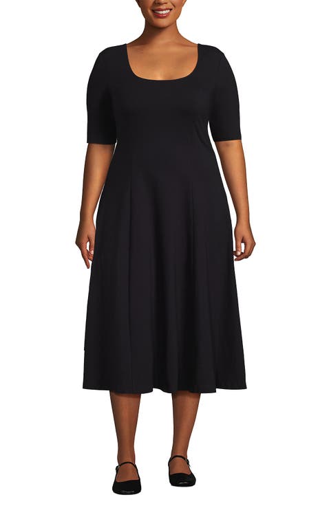 Starfish Elbow Sleeve Midi Fit and Flare Dress