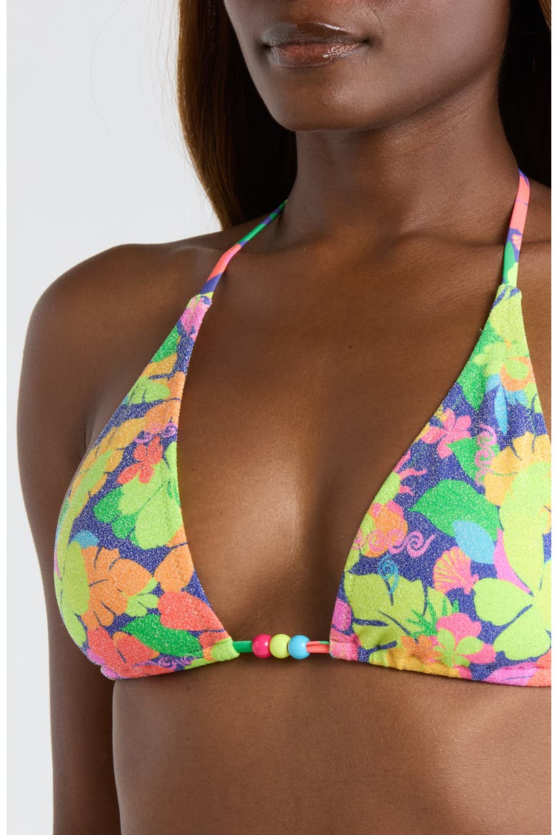 Classic Tie Halter Bikini Top, Alternate, color, NEON SUNSET