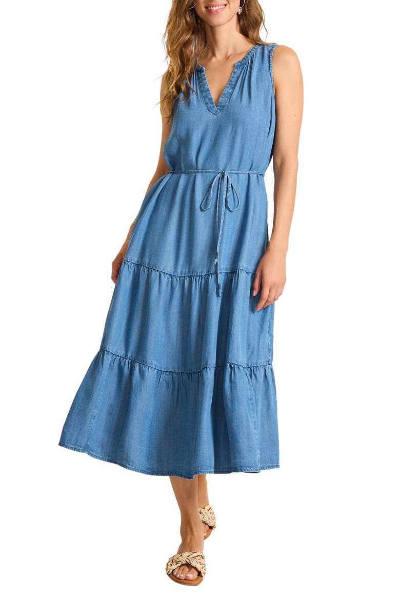Chambray O'Lei Tiered Midi Dress, Main, color, MED INDIGO WASH
