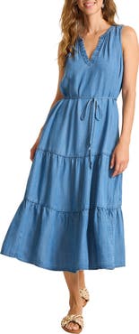Tommy Bahama Chambray O'Lei Tiered Midi Dress