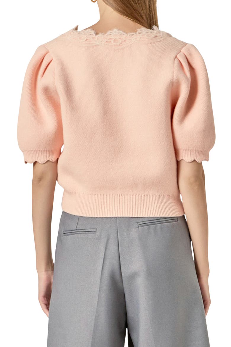 Lace Trim Short Sleeve Sweater, Alternate, color, PALE PINK