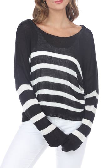 Rain And Rose Striped Knit Sweater In Black