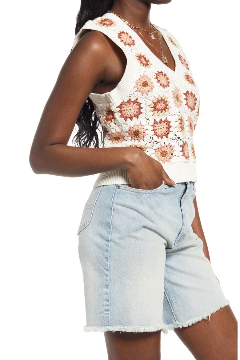 Fashion Crochet Cotton Sweater Tank, Alternate, color, IVORY MULTI CROCHET