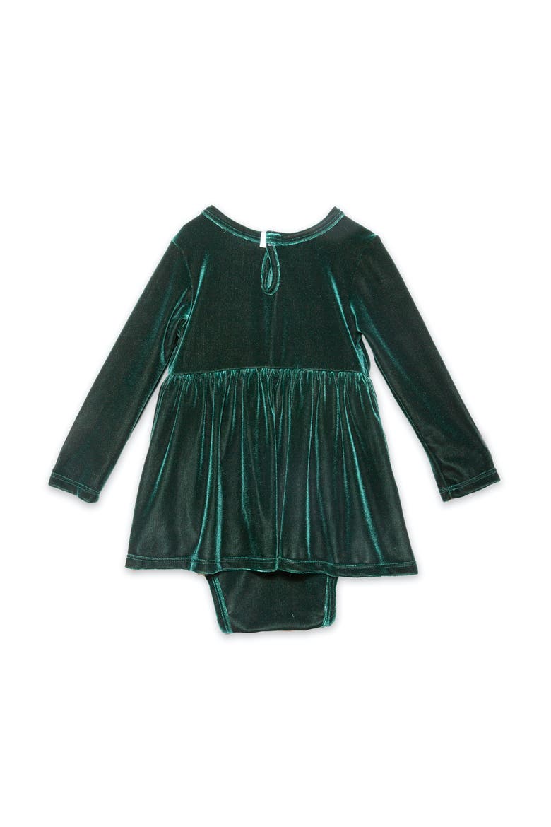 Embroidered Velvet Holiday Long Sleeve Bubble Romper, Alternate, color, Emerald Green