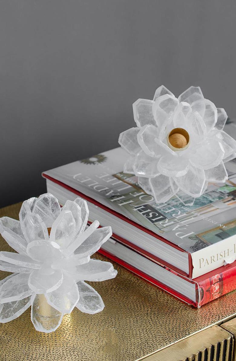 A & B Home Selenite Stone Candleholder, Alternate, color, White